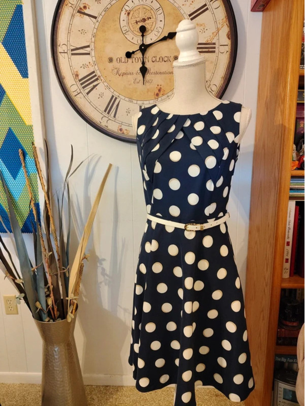 Alyx Navy & White Polka Dot Fit & Flare Dress Size 10